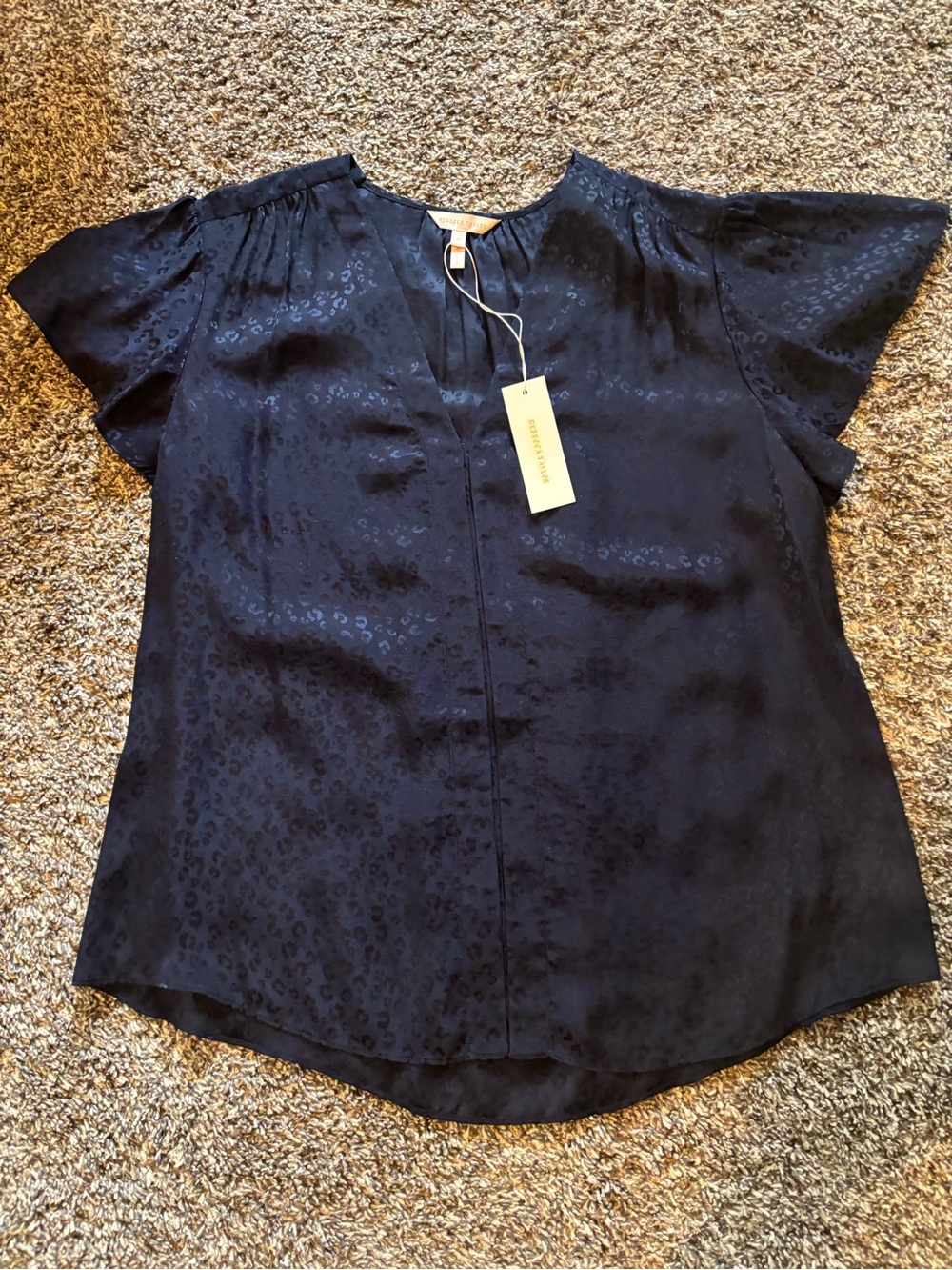 Rebecca Taylor Black Subtle Leopard-Texture V-Neck Blouse